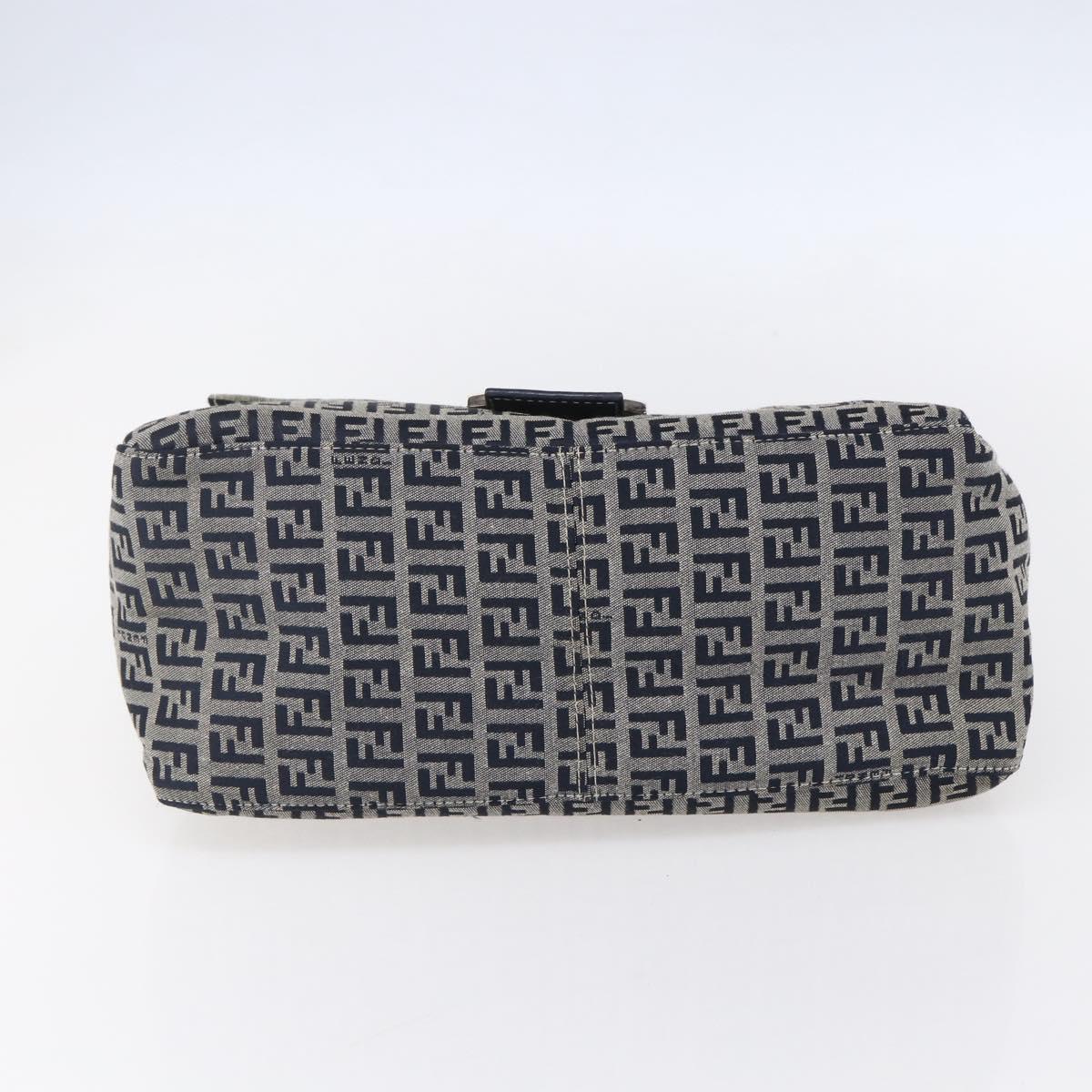 FENDI Zucchino Canvas Mamma Baguette Hand Bag Navy Silver Auth ka261