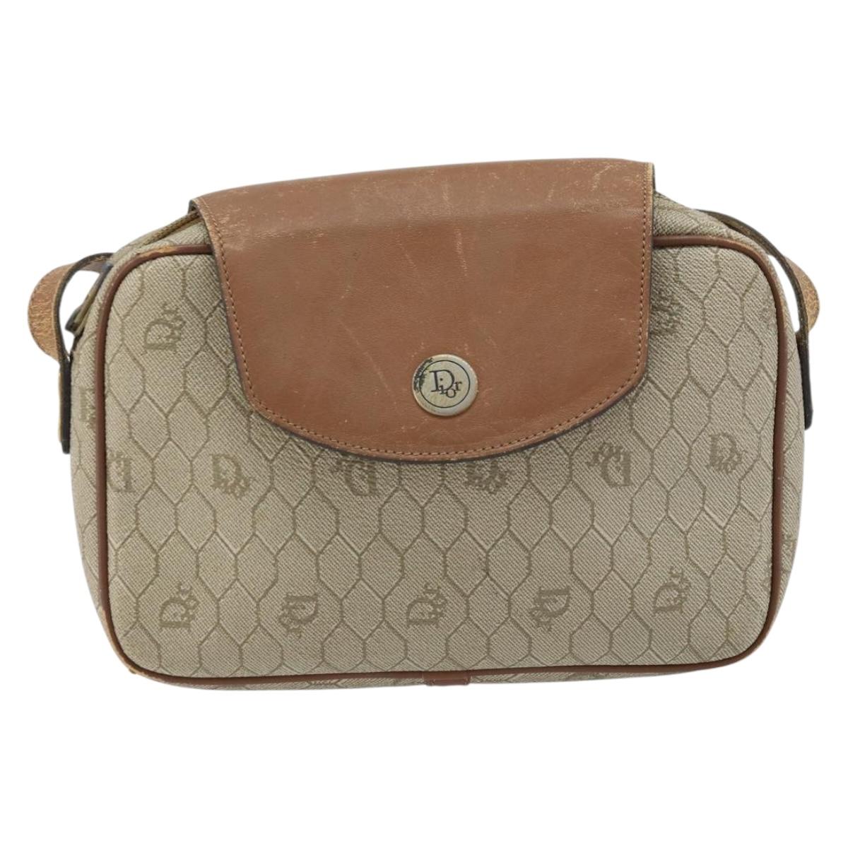 Christian Dior Honeycomb Canvas Shoulder Bag PVC Beige Gold Auth ka2612