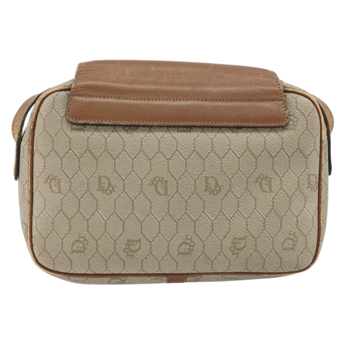 Christian Dior Honeycomb Canvas Shoulder Bag PVC Beige Gold Auth ka2612