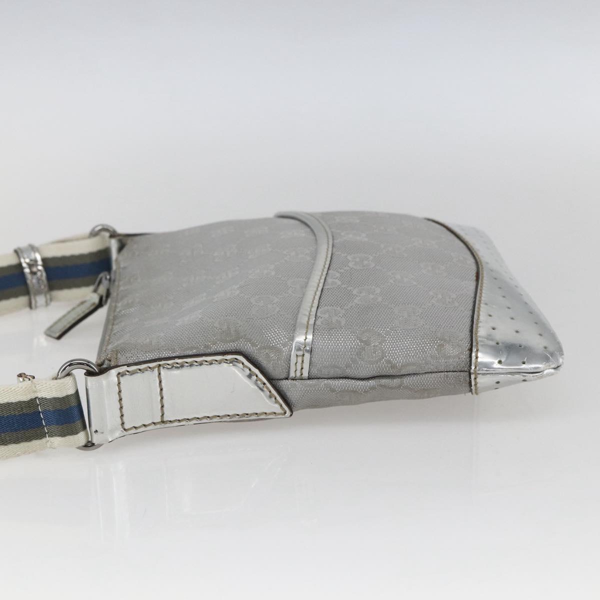 GUCCI GG Canvas Shoulder Bag Silver 147671 Auth ka2617