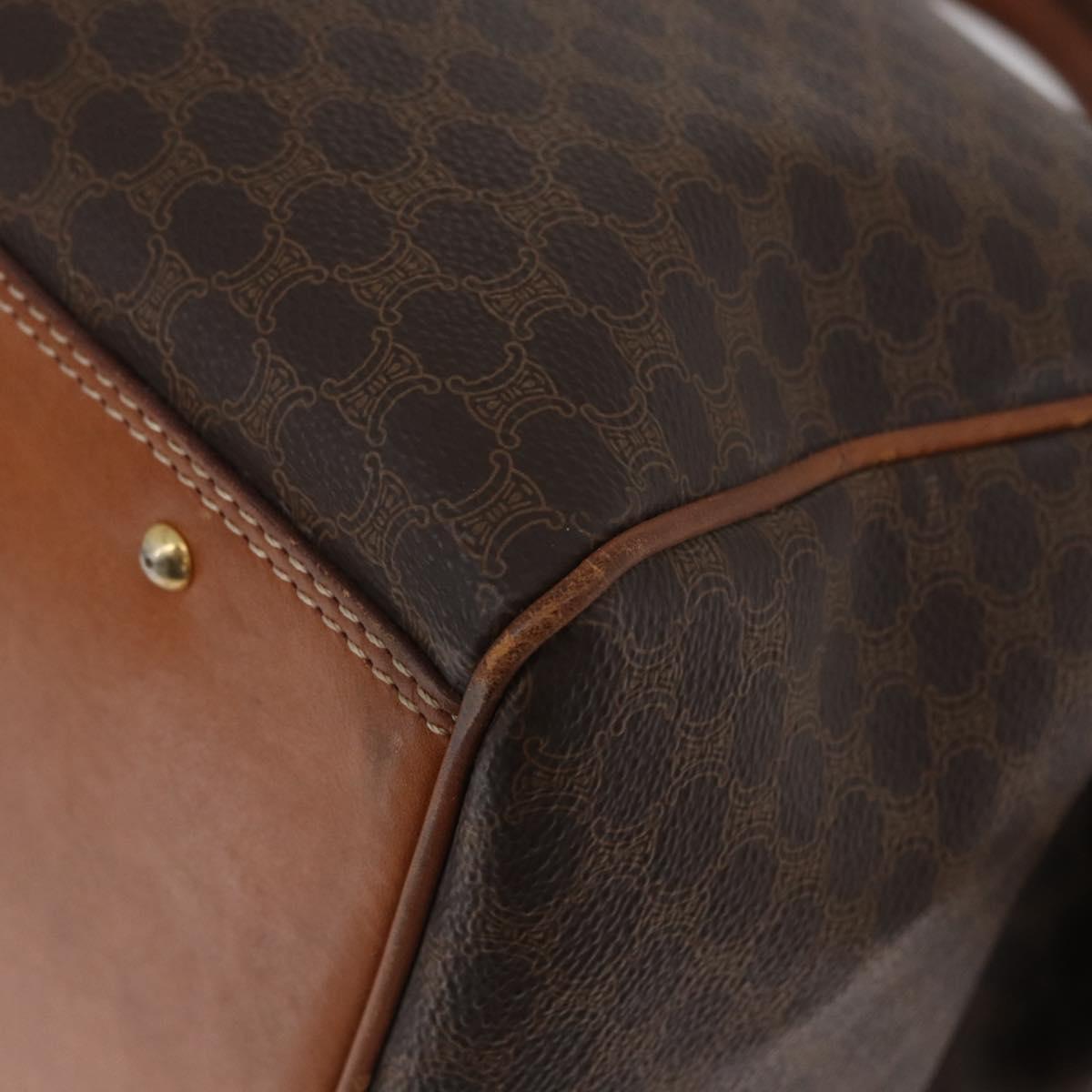 CELINE Macadam Canvas Boston Bag PVC Leather Brown Gold Auth ka2619