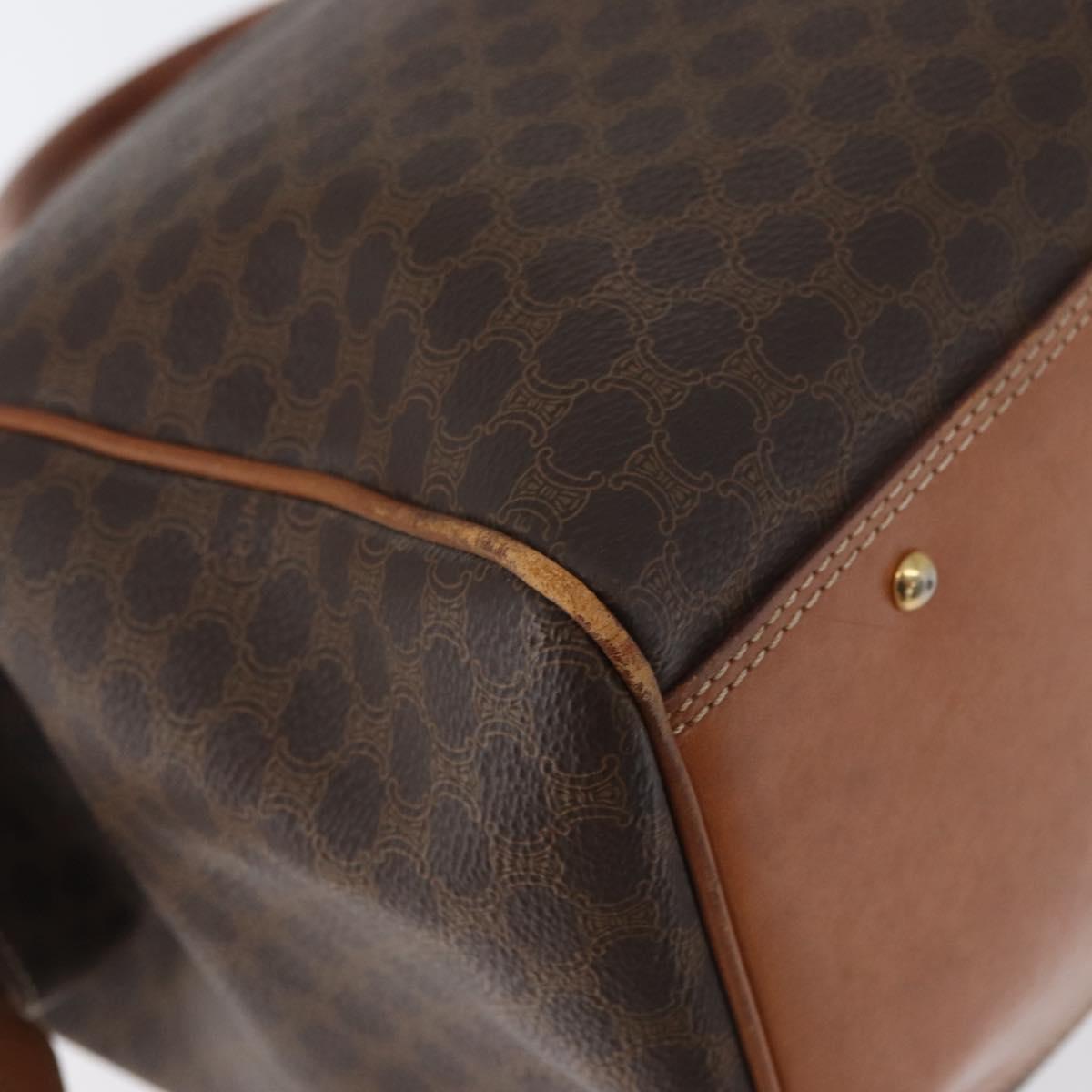 CELINE Macadam Canvas Boston Bag PVC Leather Brown Gold Auth ka2619