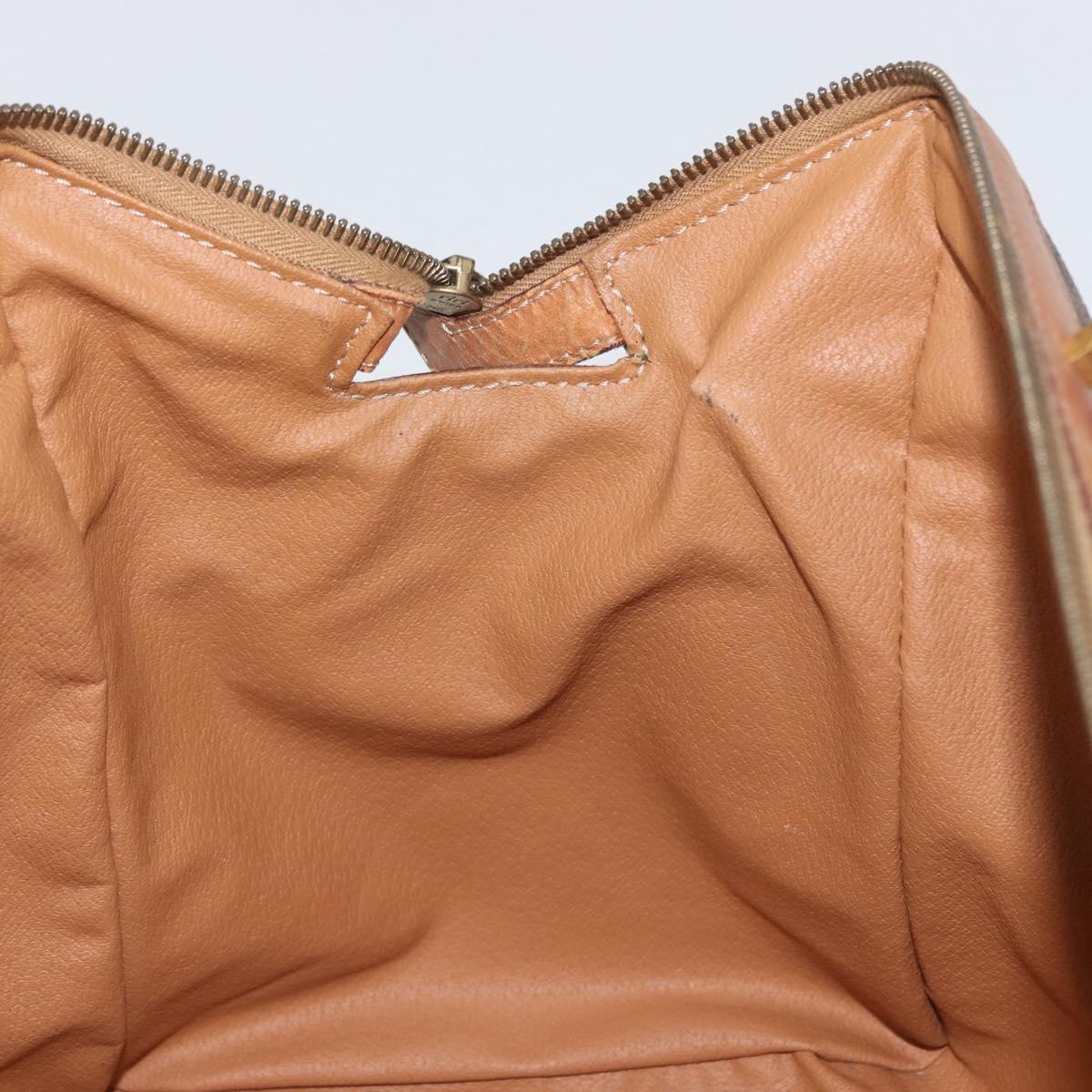 CELINE Macadam Canvas Boston Bag PVC Leather Brown Gold Auth ka2619
