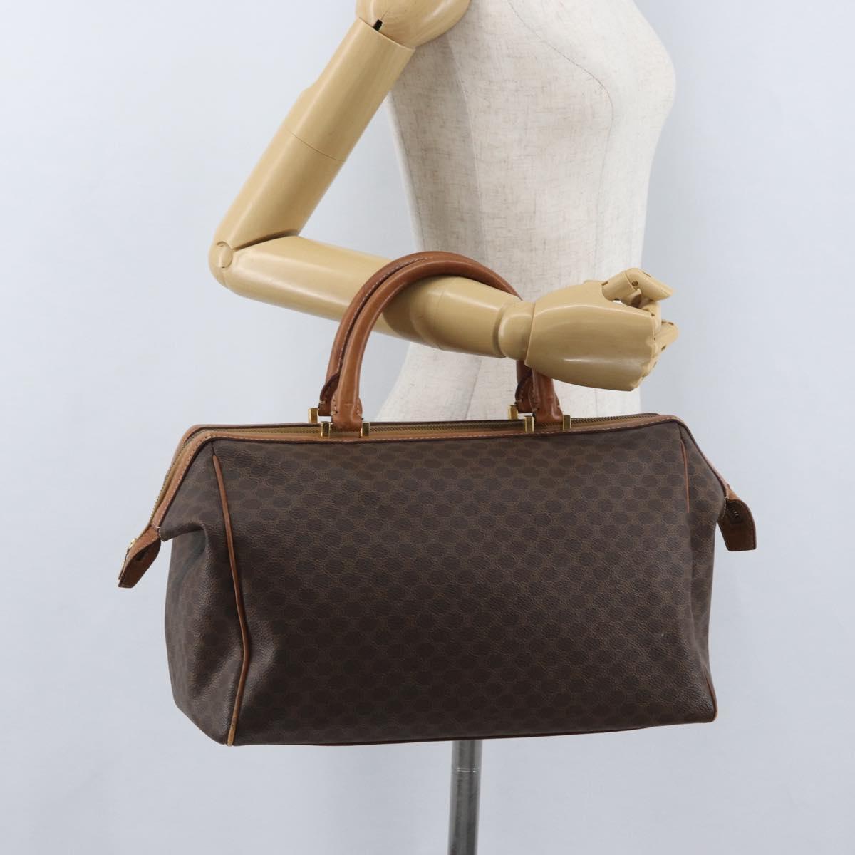 CELINE Macadam Canvas Boston Bag PVC Leather Brown Gold Auth ka2619