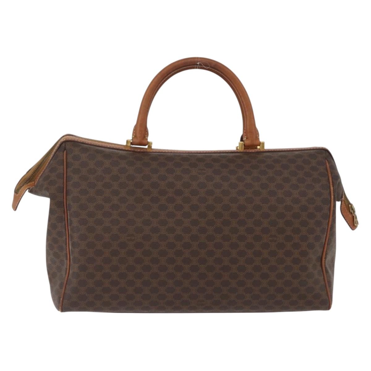 CELINE Macadam Canvas Boston Bag PVC Leather Brown Gold Auth ka2619