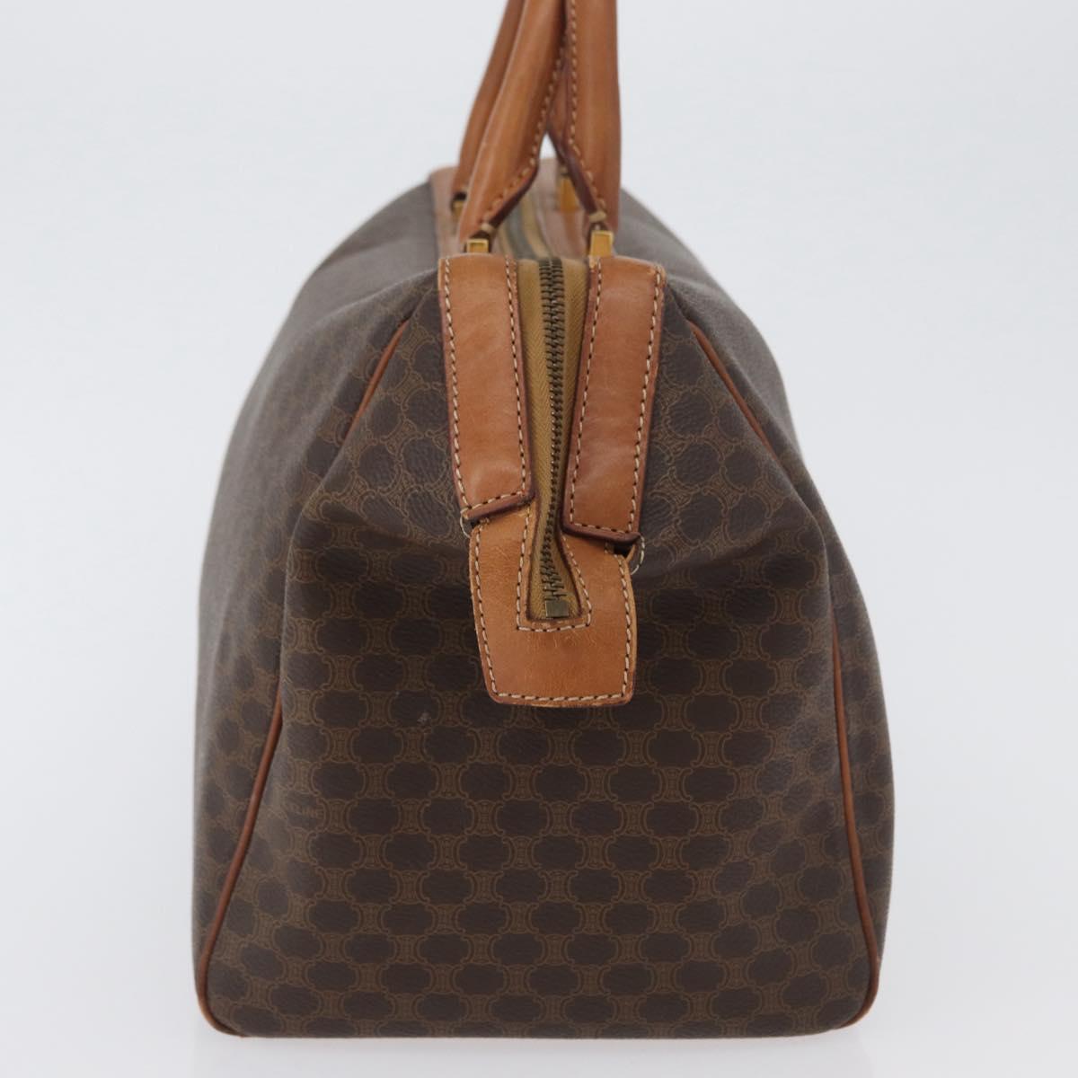 CELINE Macadam Canvas Boston Bag PVC Leather Brown Gold Auth ka2619