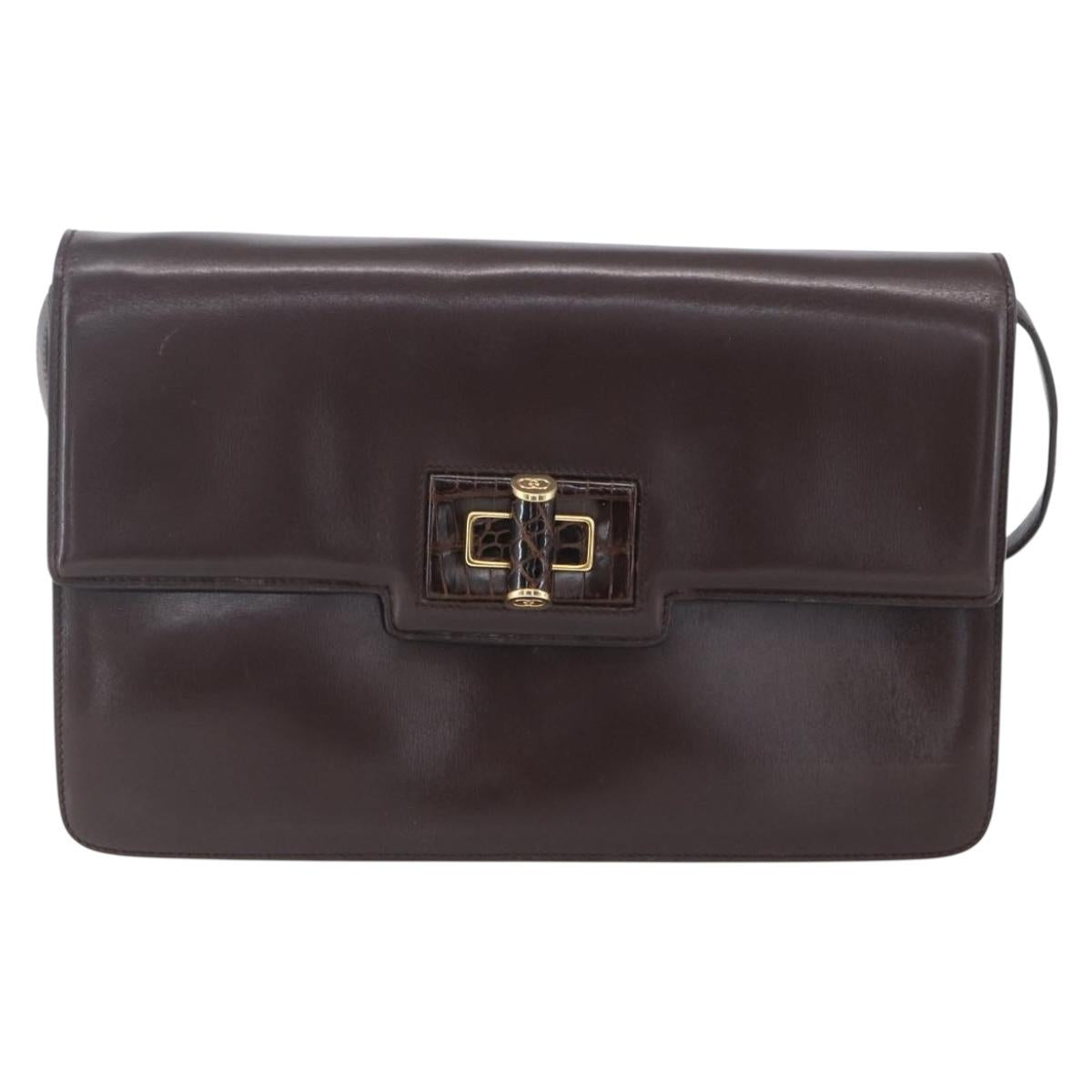 GUCCI Shoulder Bag Leather Brown Gold 004 46 0087 Auth ka263