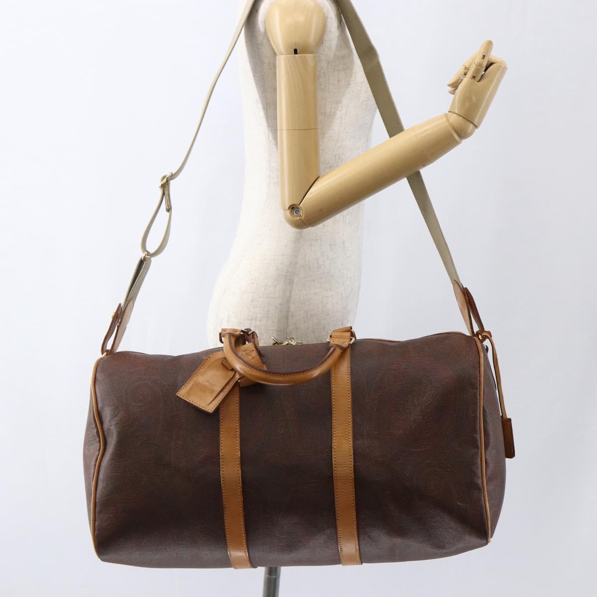ETRO Paisley Boston Bag PVC Brown Gold Auth ka2636
