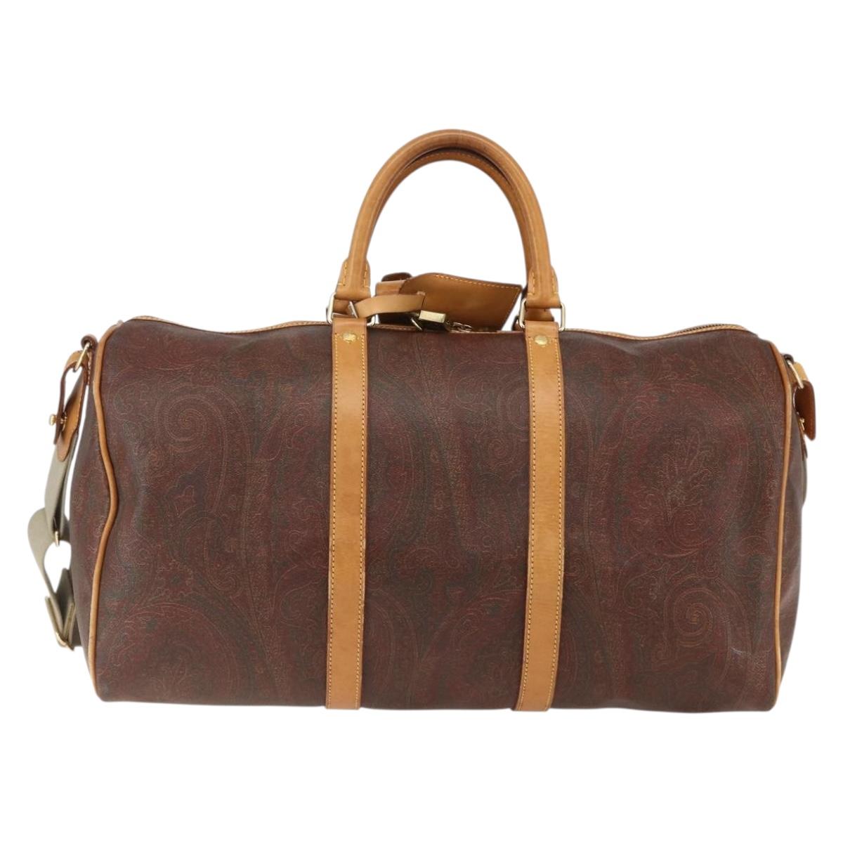 ETRO Paisley Boston Bag PVC Brown Gold Auth ka2636