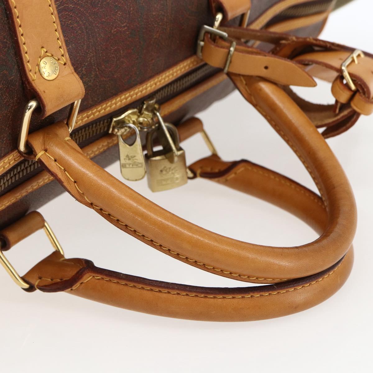 ETRO Paisley Boston Bag PVC Brown Gold Auth ka2636