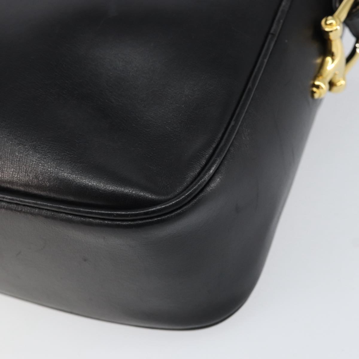CELINE Horse Carriage Shoulder Bag Leather Black Gold Auth ka264