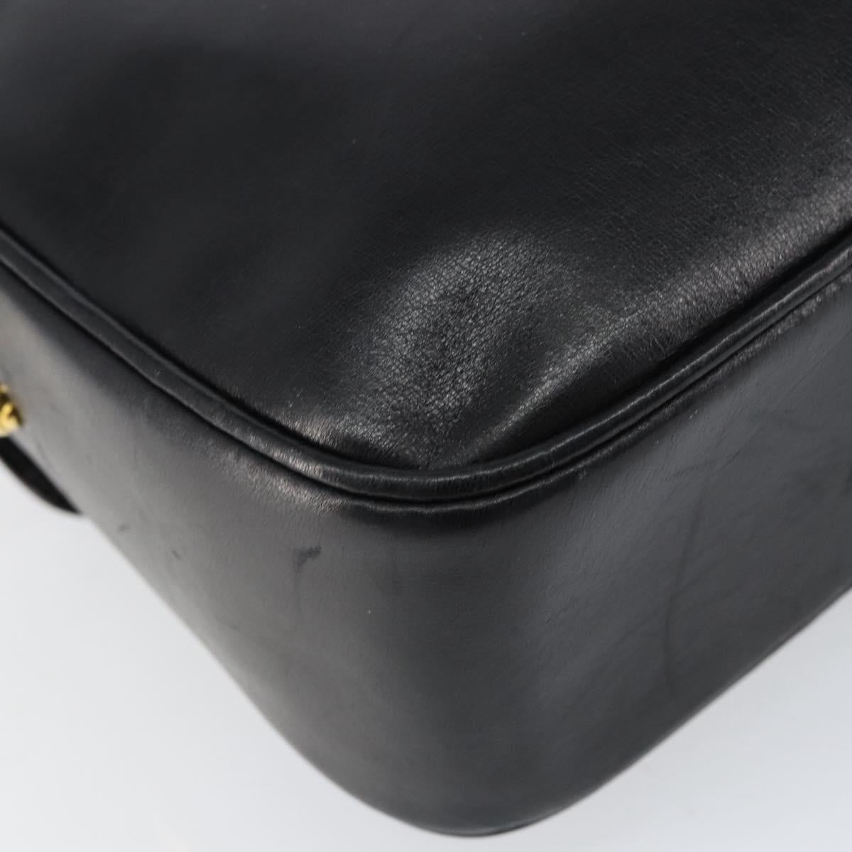 CELINE Horse Carriage Shoulder Bag Leather Black Gold Auth ka264