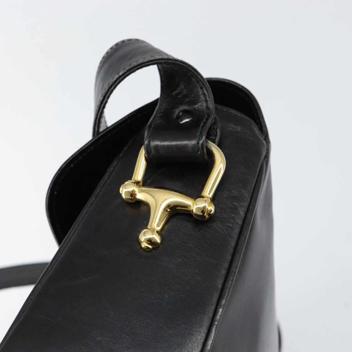 CELINE Horse Carriage Shoulder Bag Leather Black Gold Auth ka264