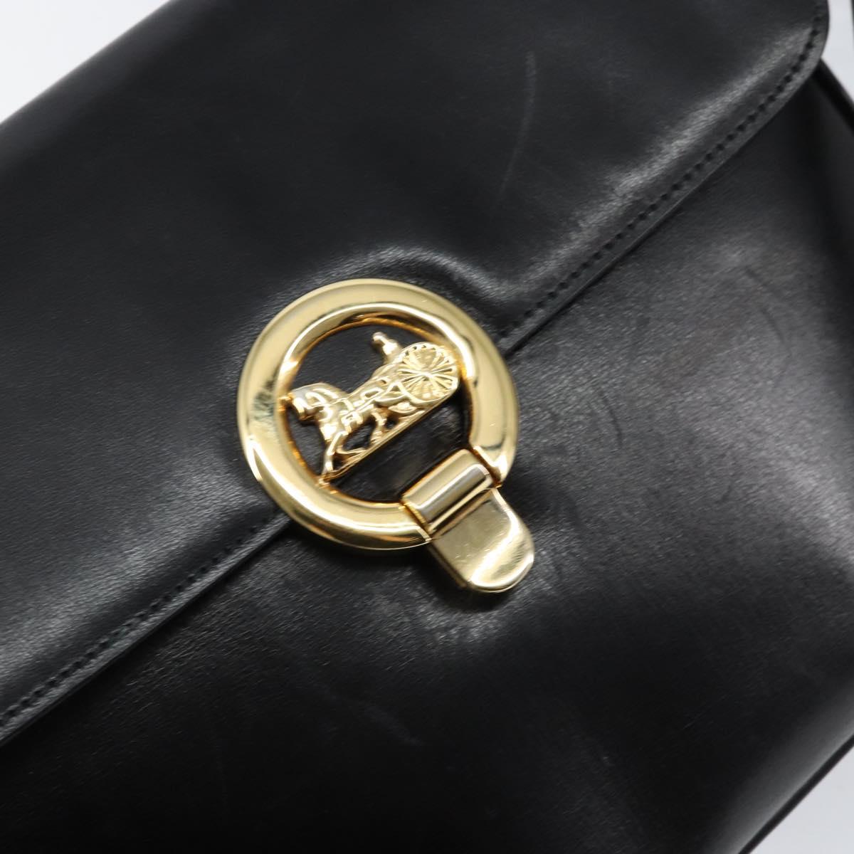 CELINE Horse Carriage Shoulder Bag Leather Black Gold Auth ka264