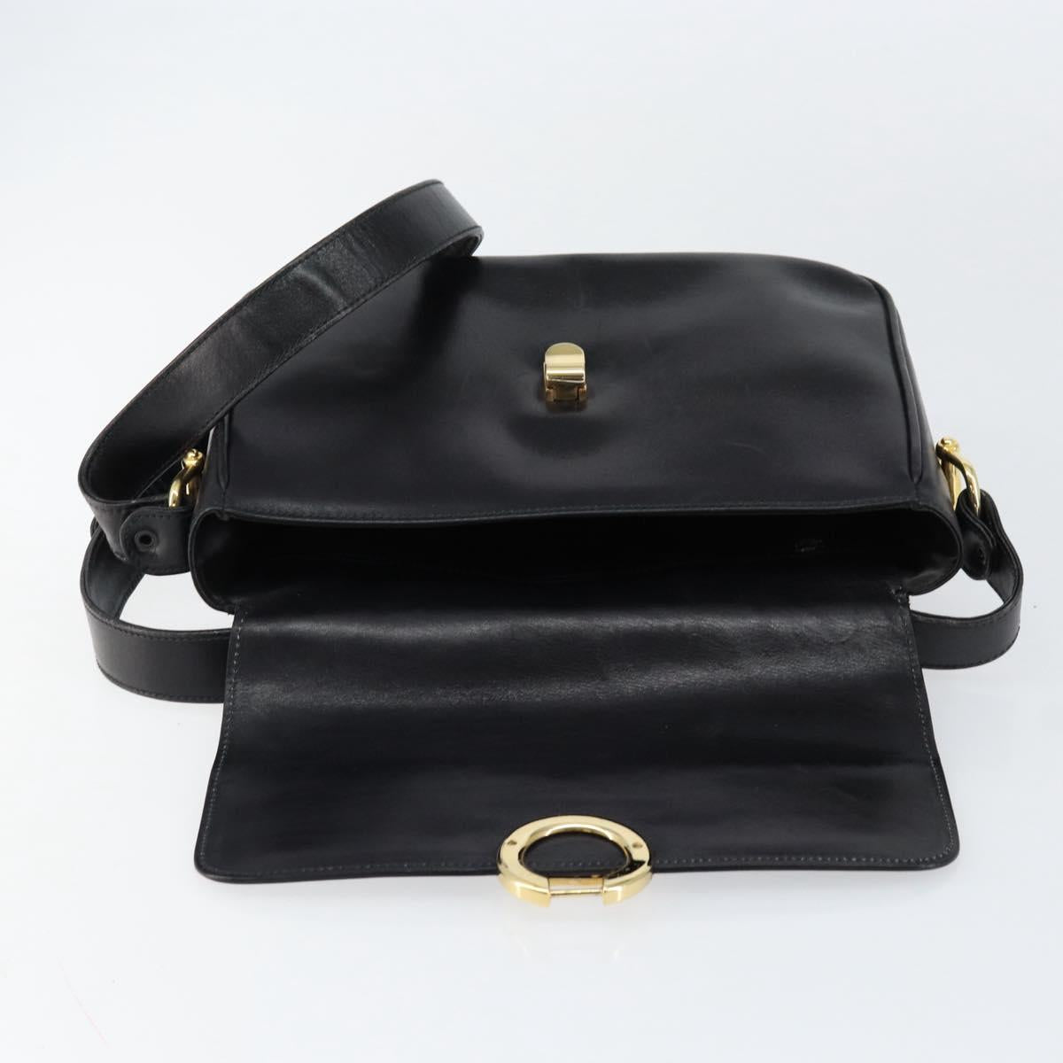 CELINE Horse Carriage Shoulder Bag Leather Black Gold Auth ka264