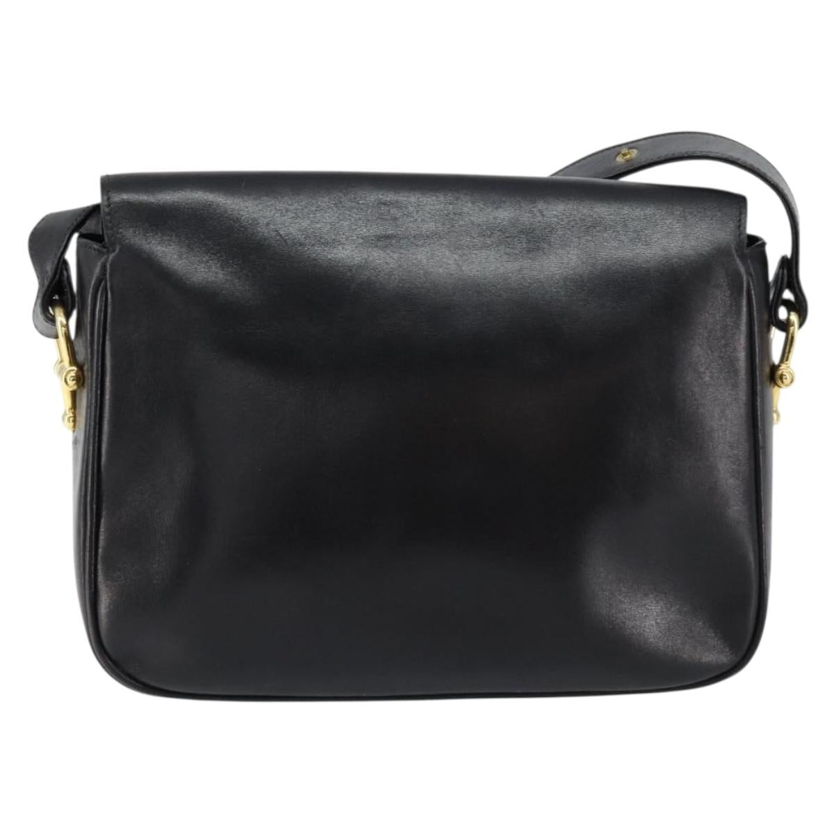 CELINE Horse Carriage Shoulder Bag Leather Black Gold Auth ka264