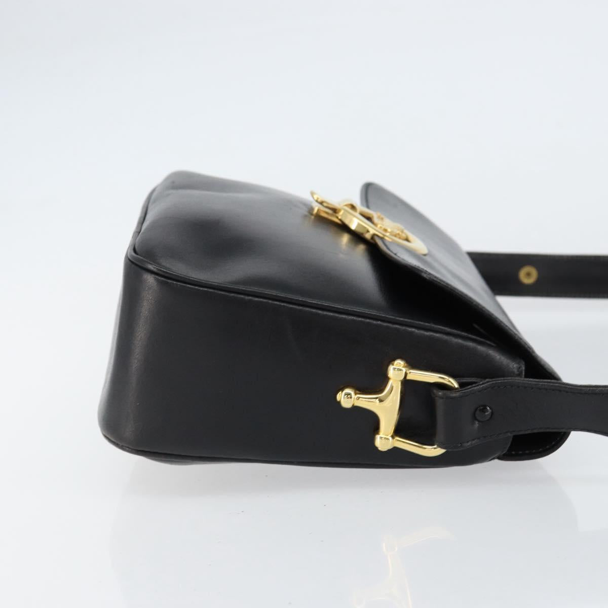 CELINE Horse Carriage Shoulder Bag Leather Black Gold Auth ka264