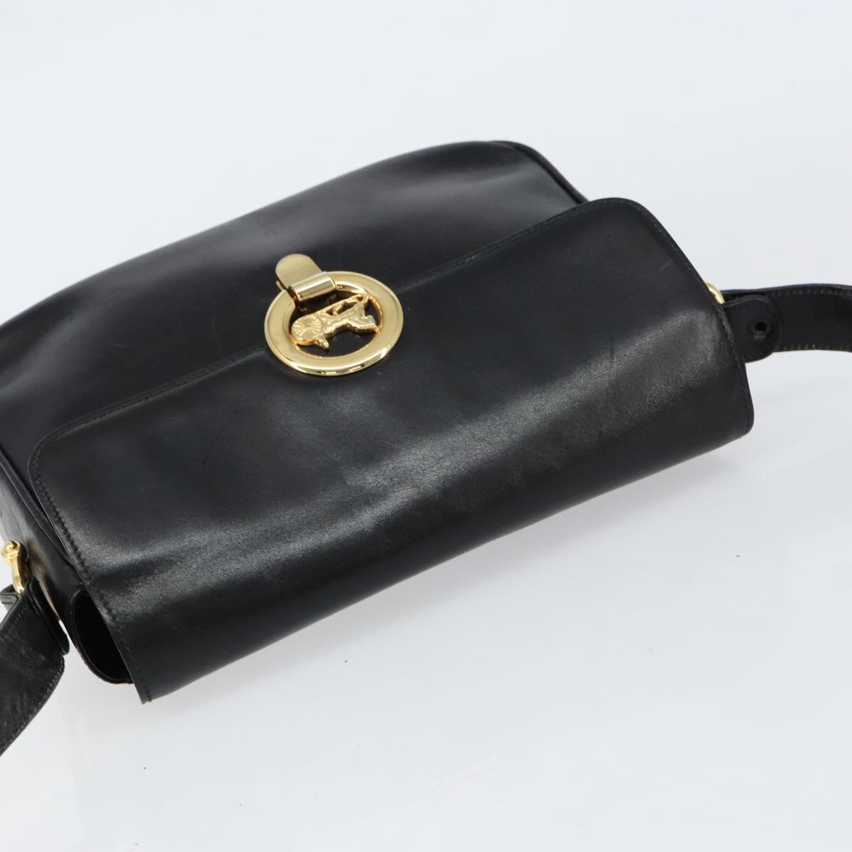CELINE Horse Carriage Shoulder Bag Leather Black Gold Auth ka264