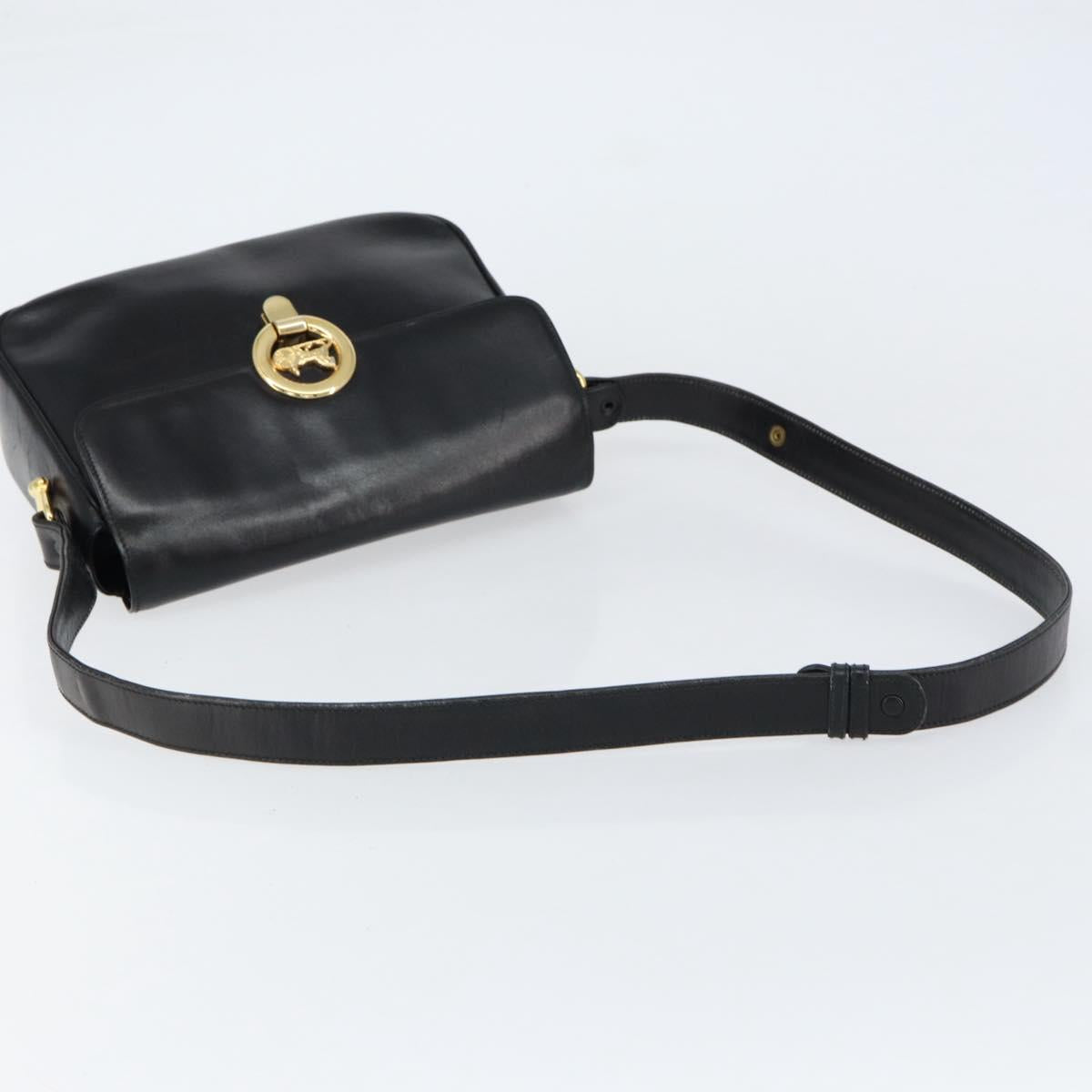 CELINE Horse Carriage Shoulder Bag Leather Black Gold Auth ka264