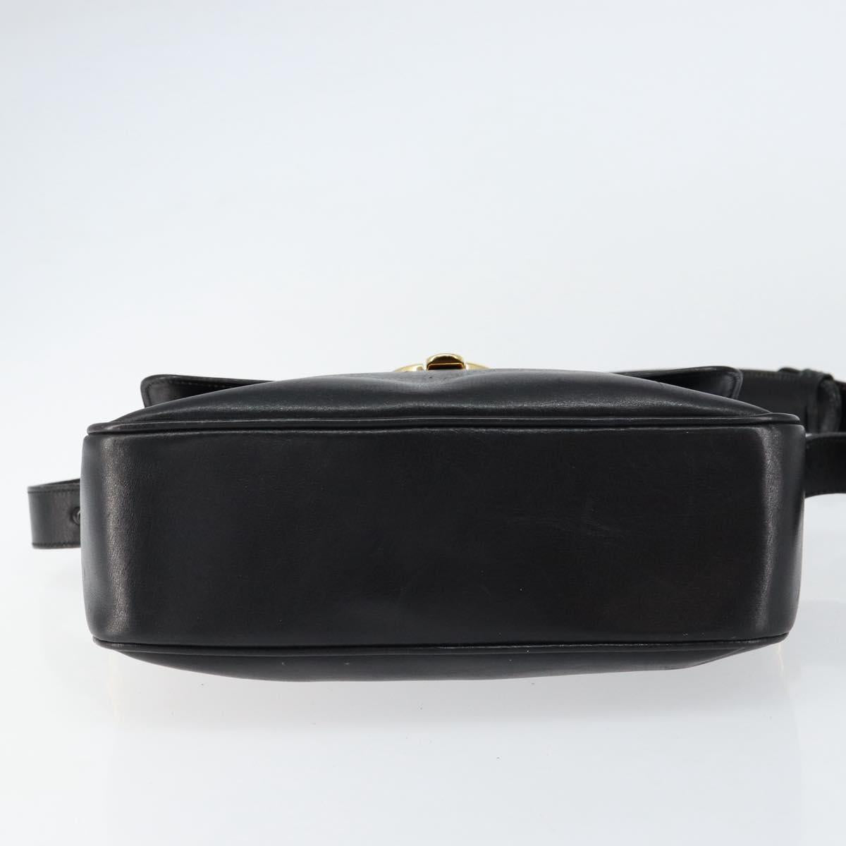 CELINE Horse Carriage Shoulder Bag Leather Black Gold Auth ka264