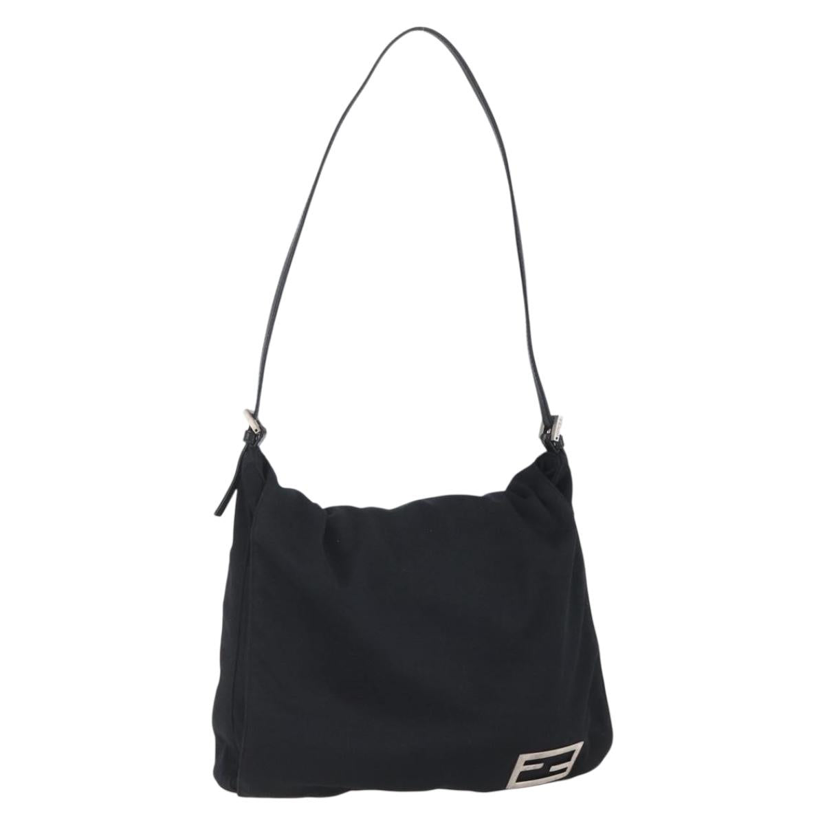 FENDI Shoulder Bag Nylon Black Silver Auth ka265