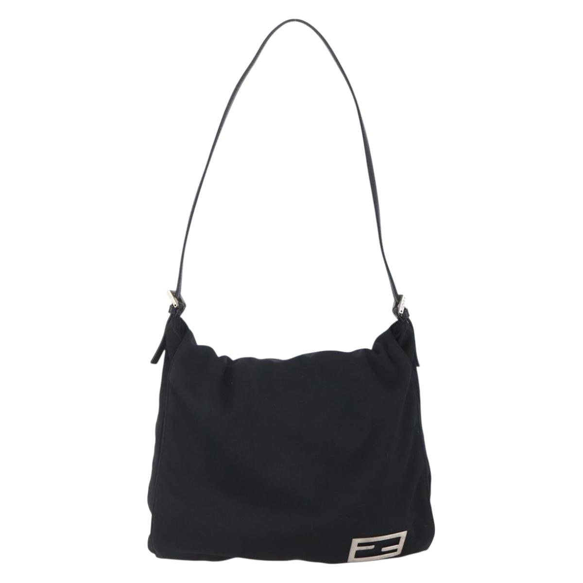 FENDI Shoulder Bag Nylon Black Silver Auth ka265