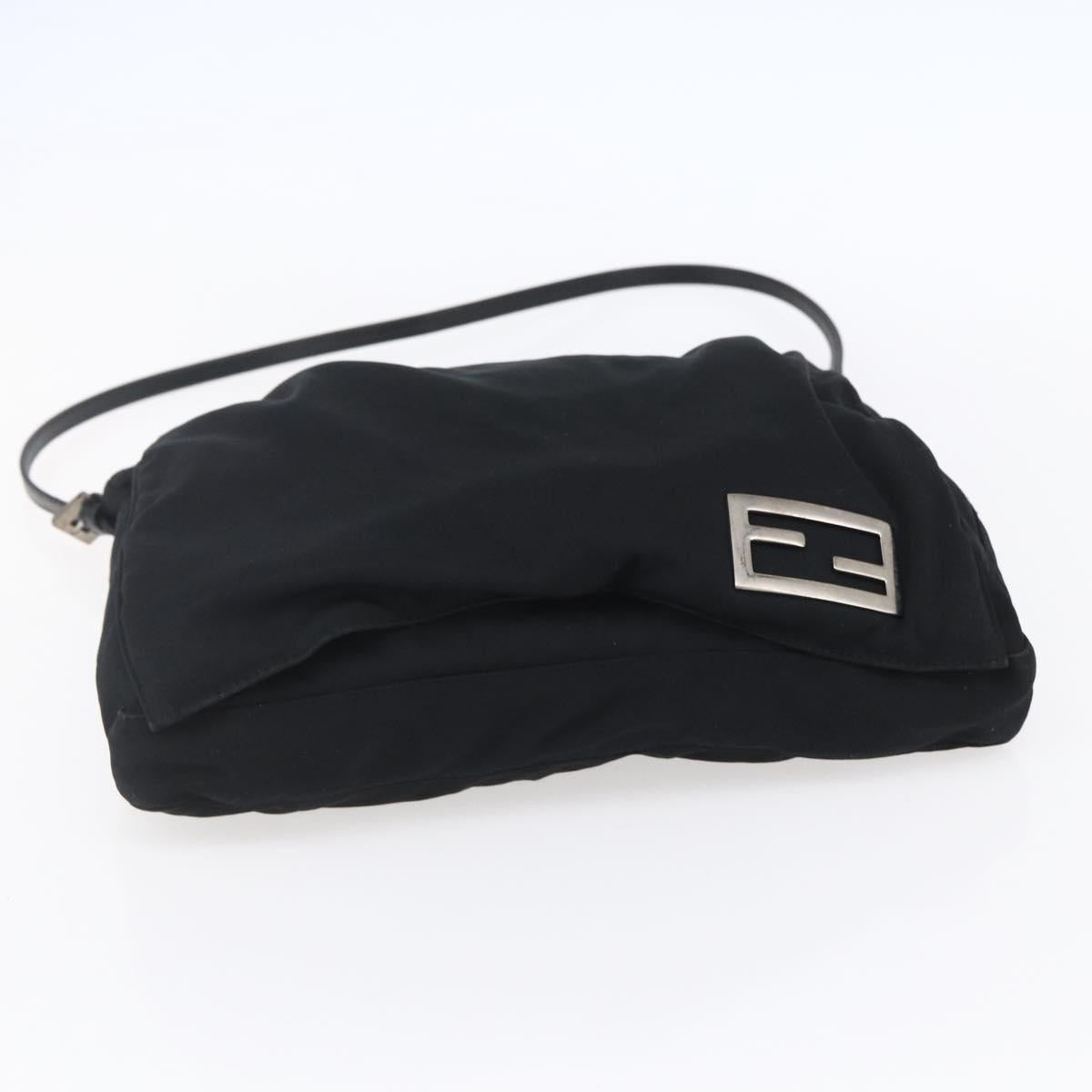 FENDI Shoulder Bag Nylon Black Silver Auth ka265