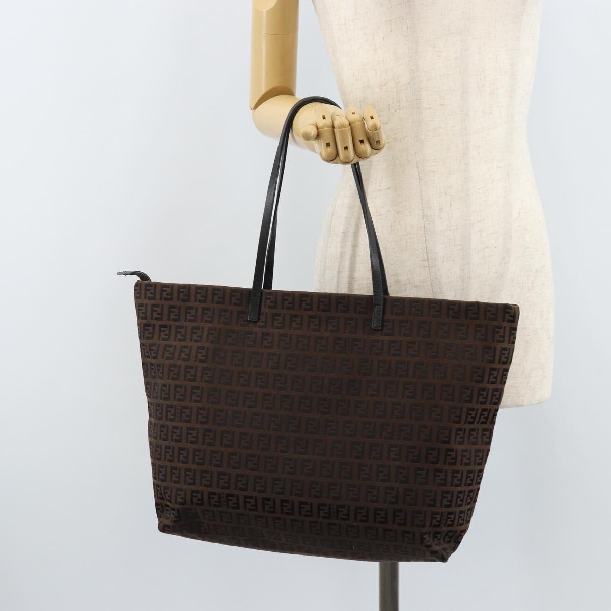 FENDI Zucchino Canvas Tote Bag Brown Auth ka2651