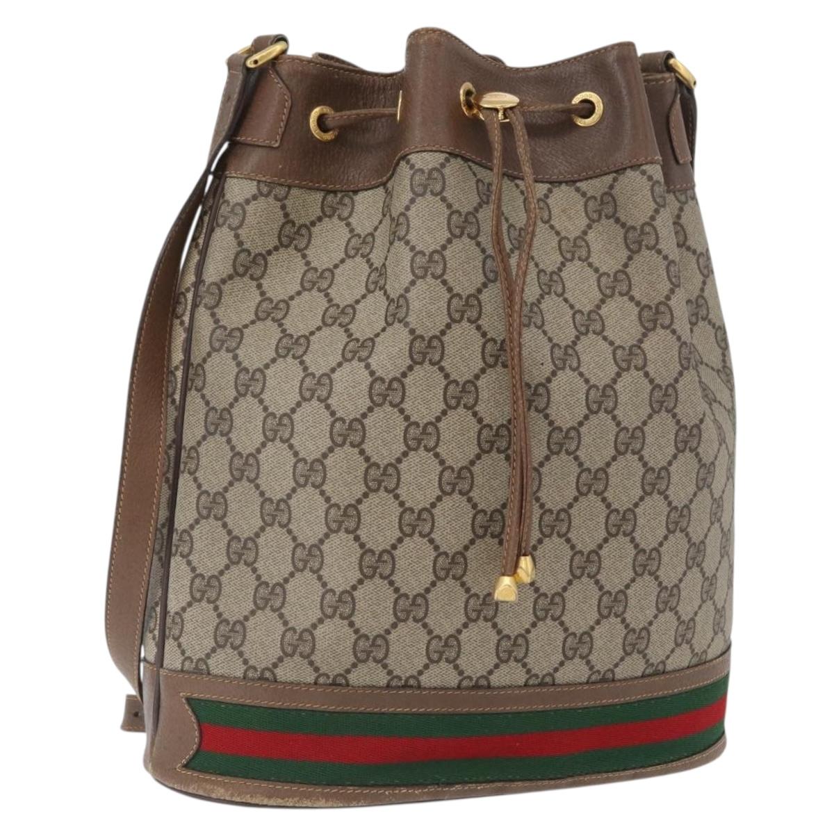 GUCCI GG Supreme Web Sherry Line Bag PVC Beige Gold 41 02 085 Auth ka2661
