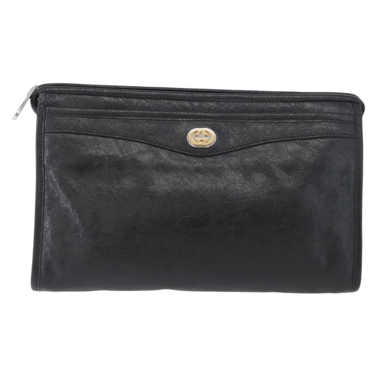 GUCCI Clutch Bag Leather Black Silver 575991 Auth ka2665