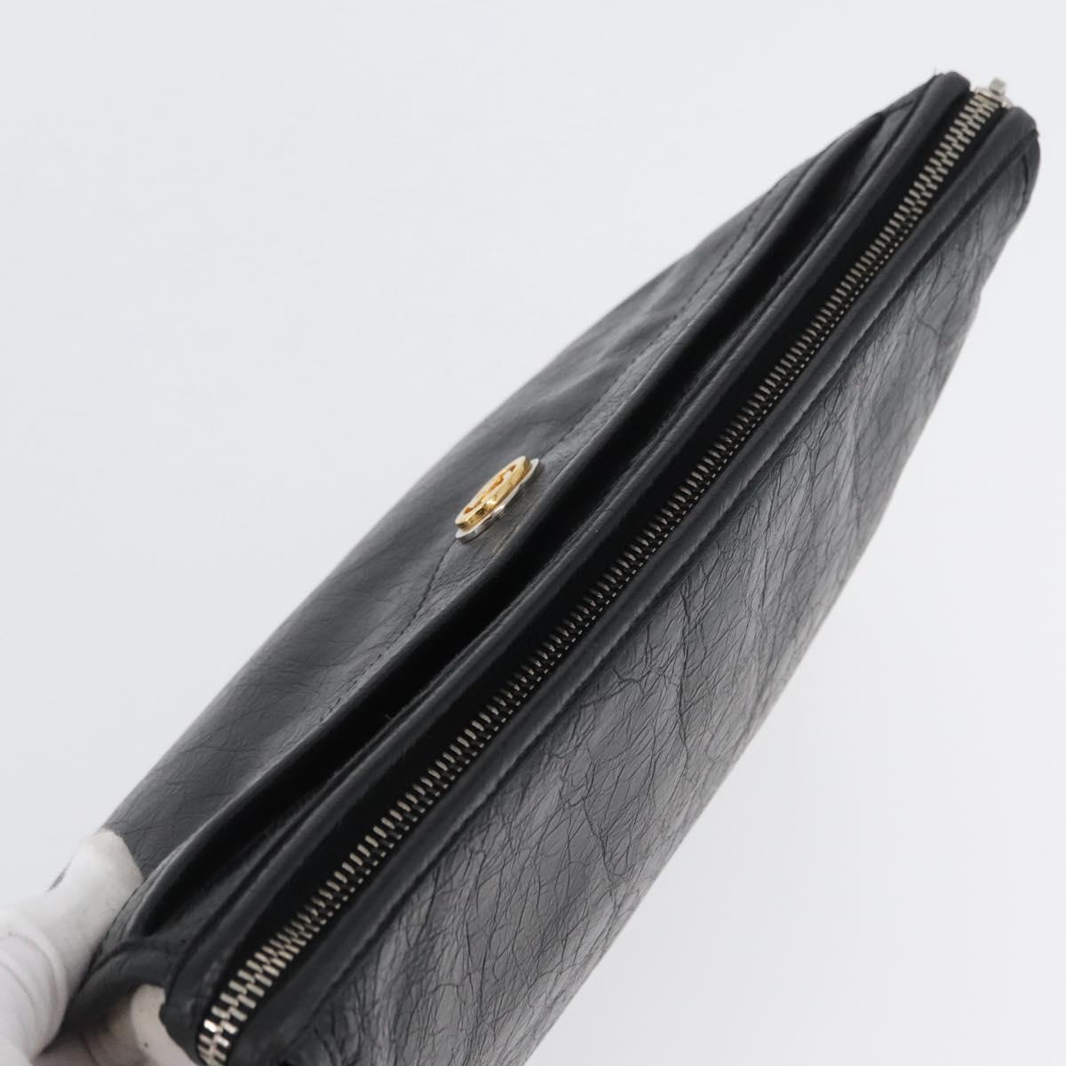GUCCI Clutch Bag Leather Black Silver 575991 Auth ka2665