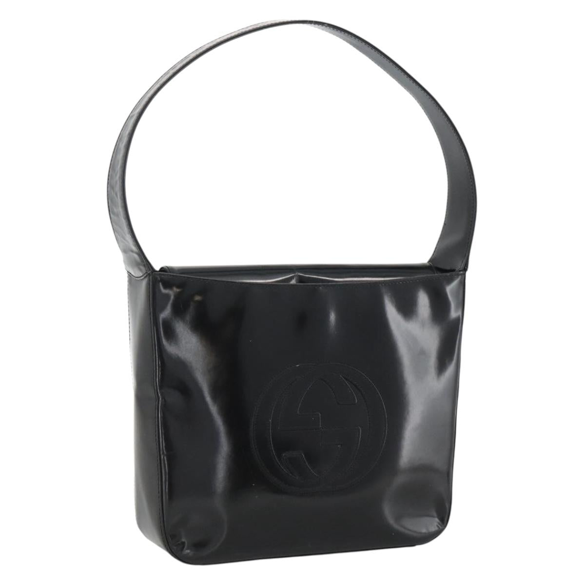 GUCCI Soho Shoulder Bag Patent leather Black Silver 000 1013 0506 Auth ka2677
