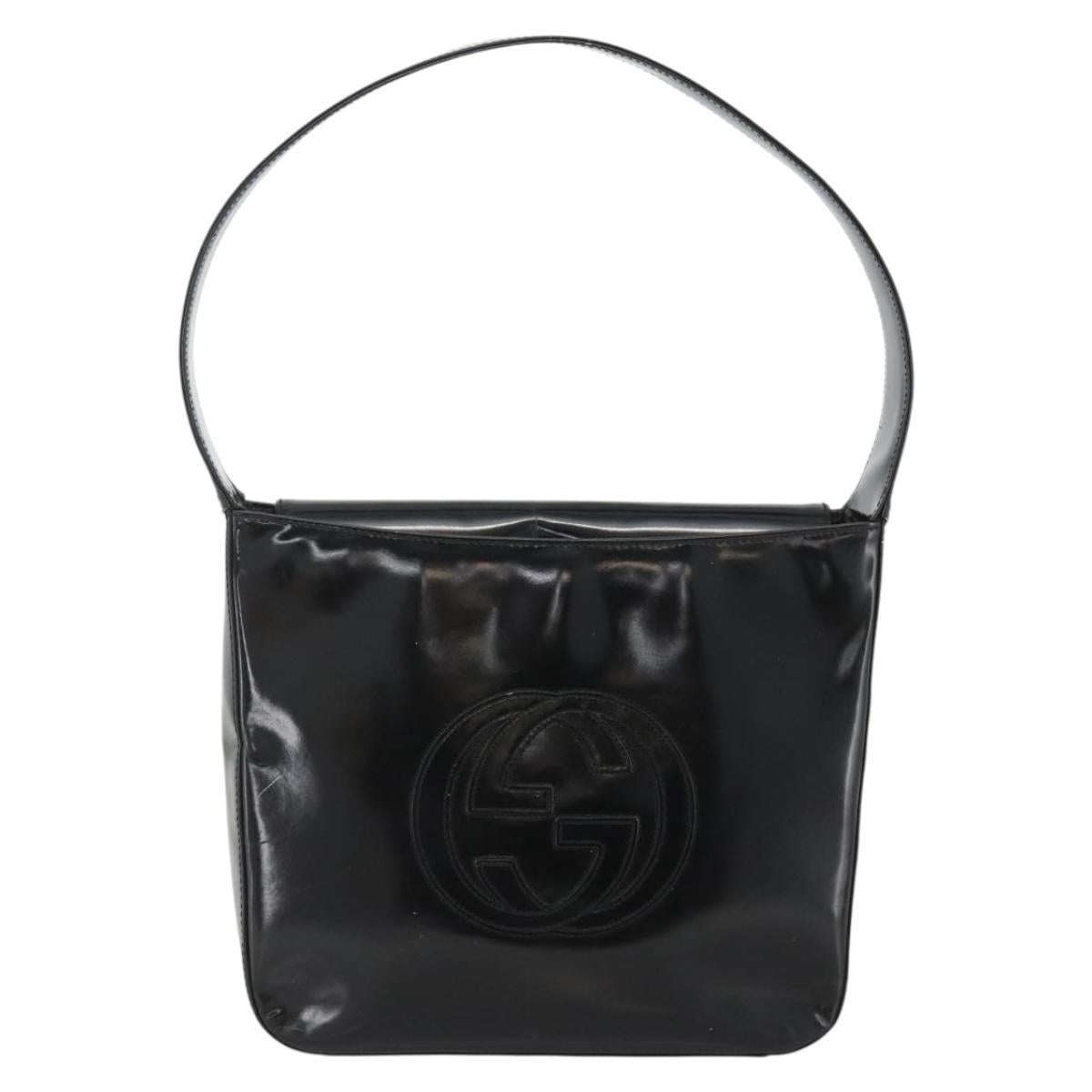 GUCCI Soho Shoulder Bag Patent leather Black Silver 000 1013 0506 Auth ka2677