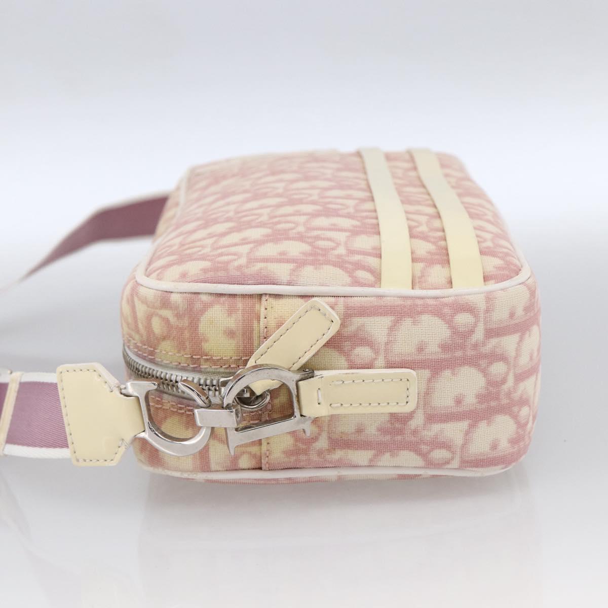 Christian Dior Trotter Canvas Shoulder Bag PVC Pink Silver Auth ka2681