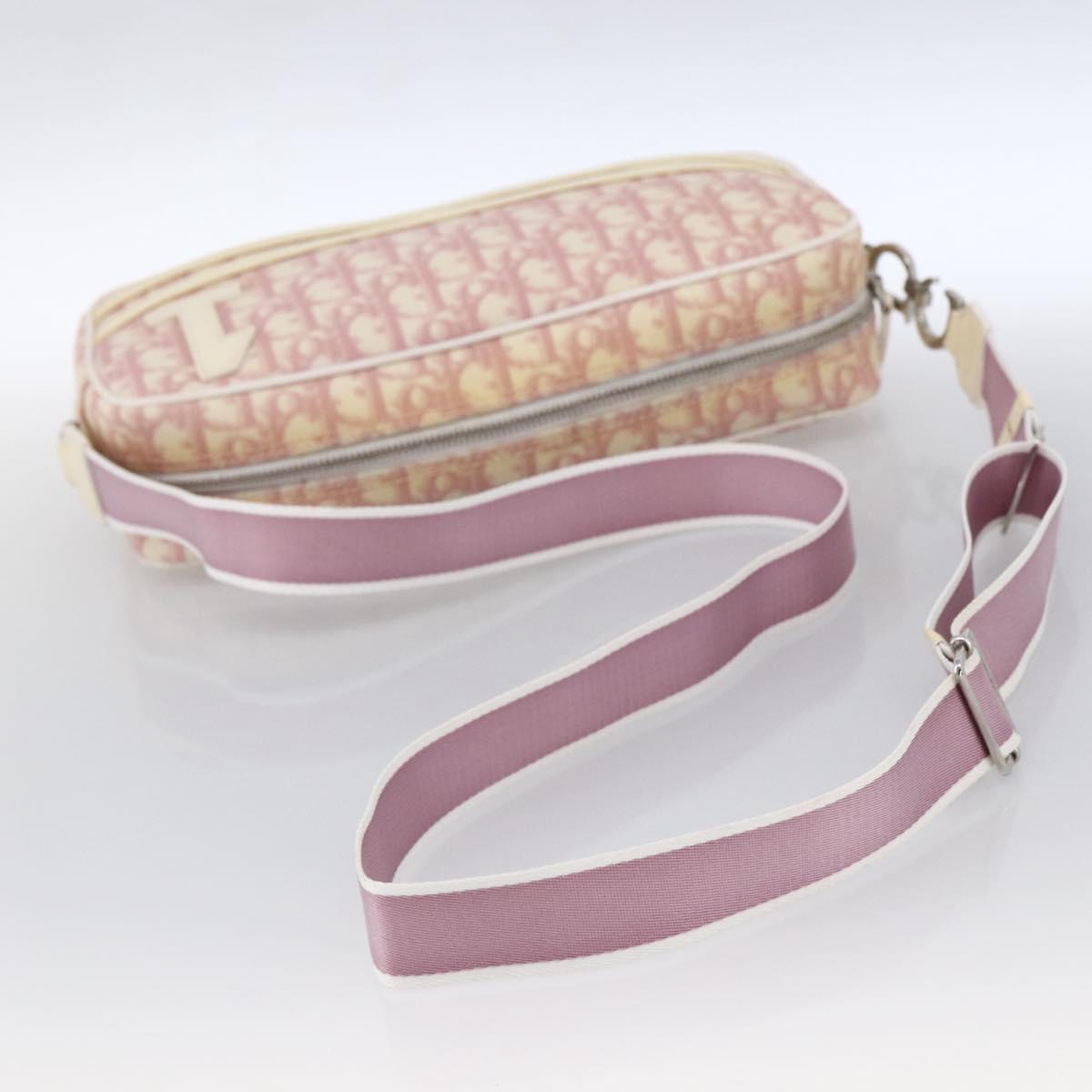 Christian Dior Trotter Canvas Shoulder Bag PVC Pink Silver Auth ka2681