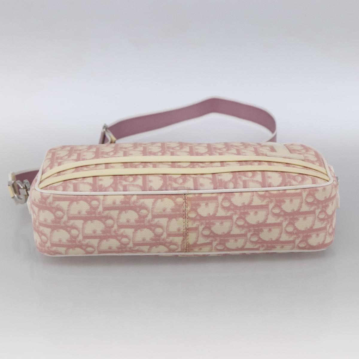 Christian Dior Trotter Canvas Shoulder Bag PVC Pink Silver Auth ka2681