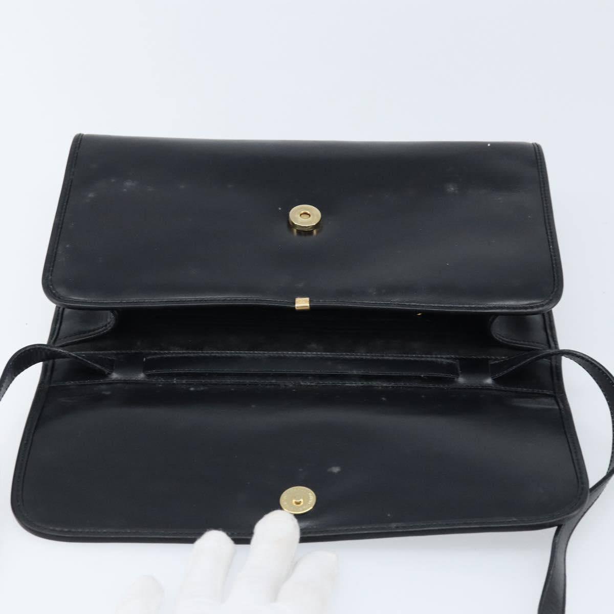 GUCCI Shoulder Bag Leather Black Gold Auth ka2682