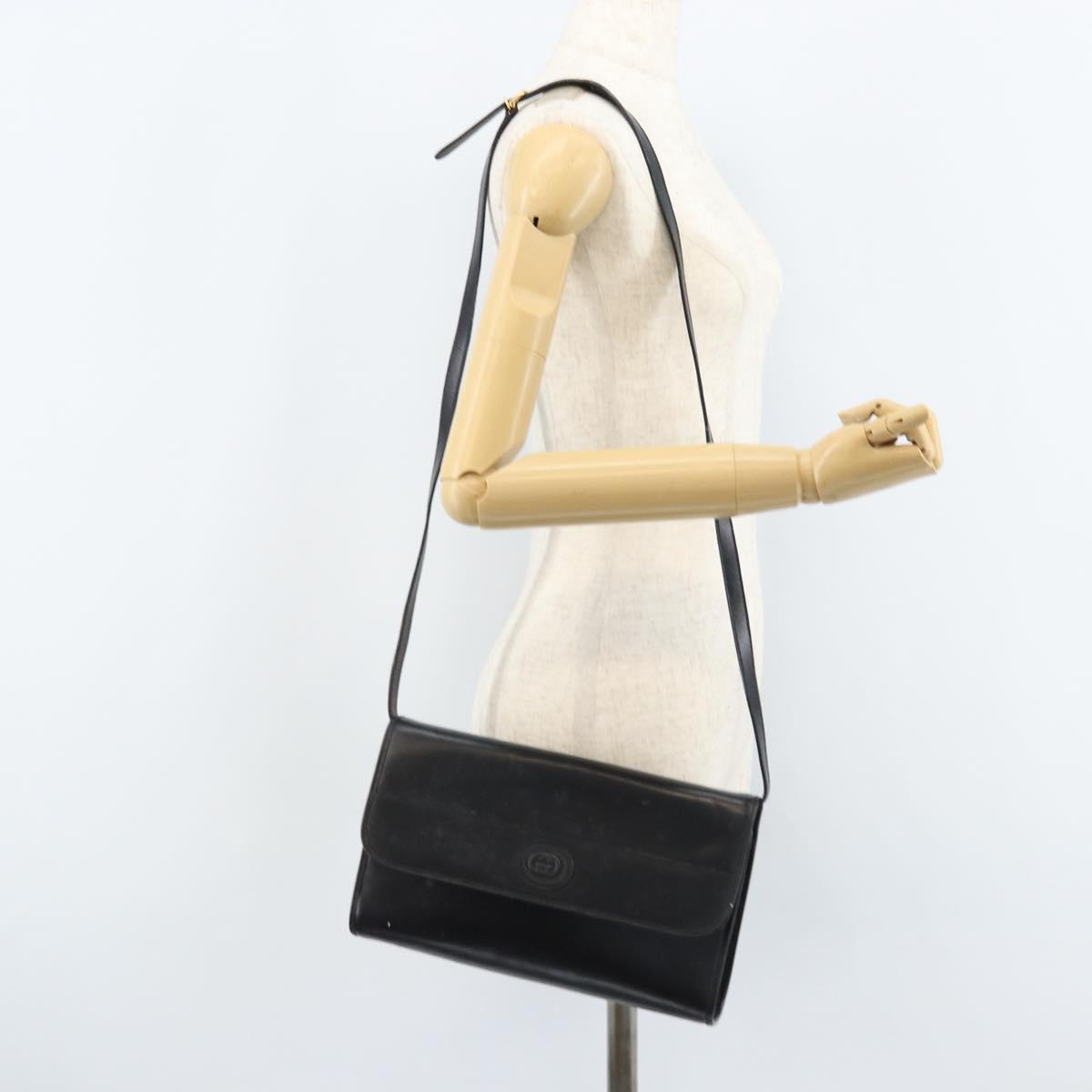 GUCCI Shoulder Bag Leather Black Gold Auth ka2682