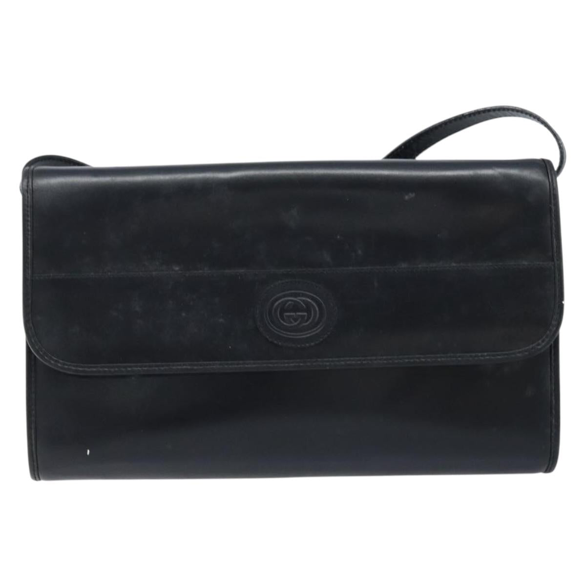 GUCCI Shoulder Bag Leather Black Gold Auth ka2682