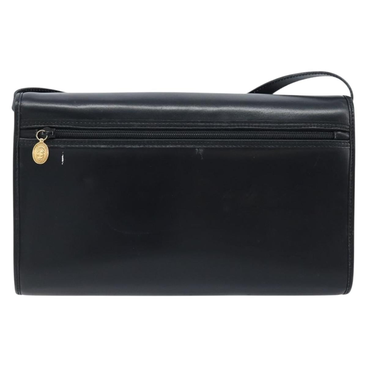GUCCI Shoulder Bag Leather Black Gold Auth ka2682