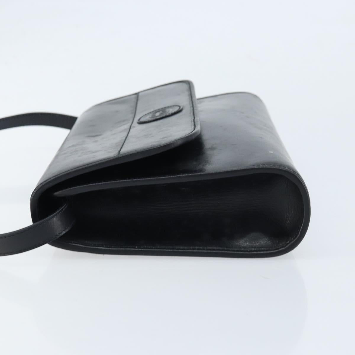 GUCCI Shoulder Bag Leather Black Gold Auth ka2682