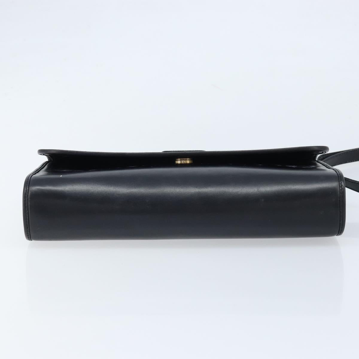 GUCCI Shoulder Bag Leather Black Gold Auth ka2682
