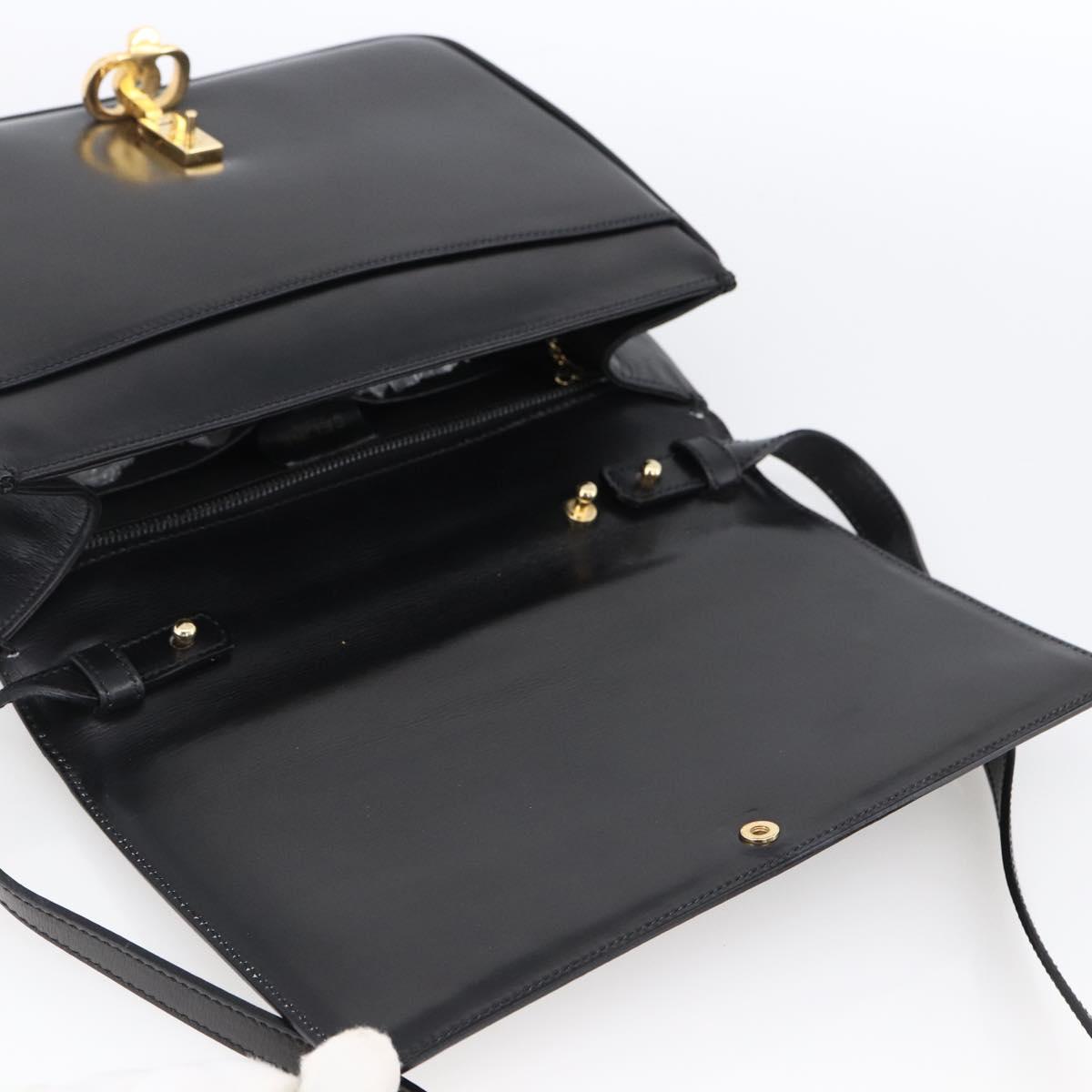 CELINE Shoulder Bag Leather Black Gold Auth ka2683