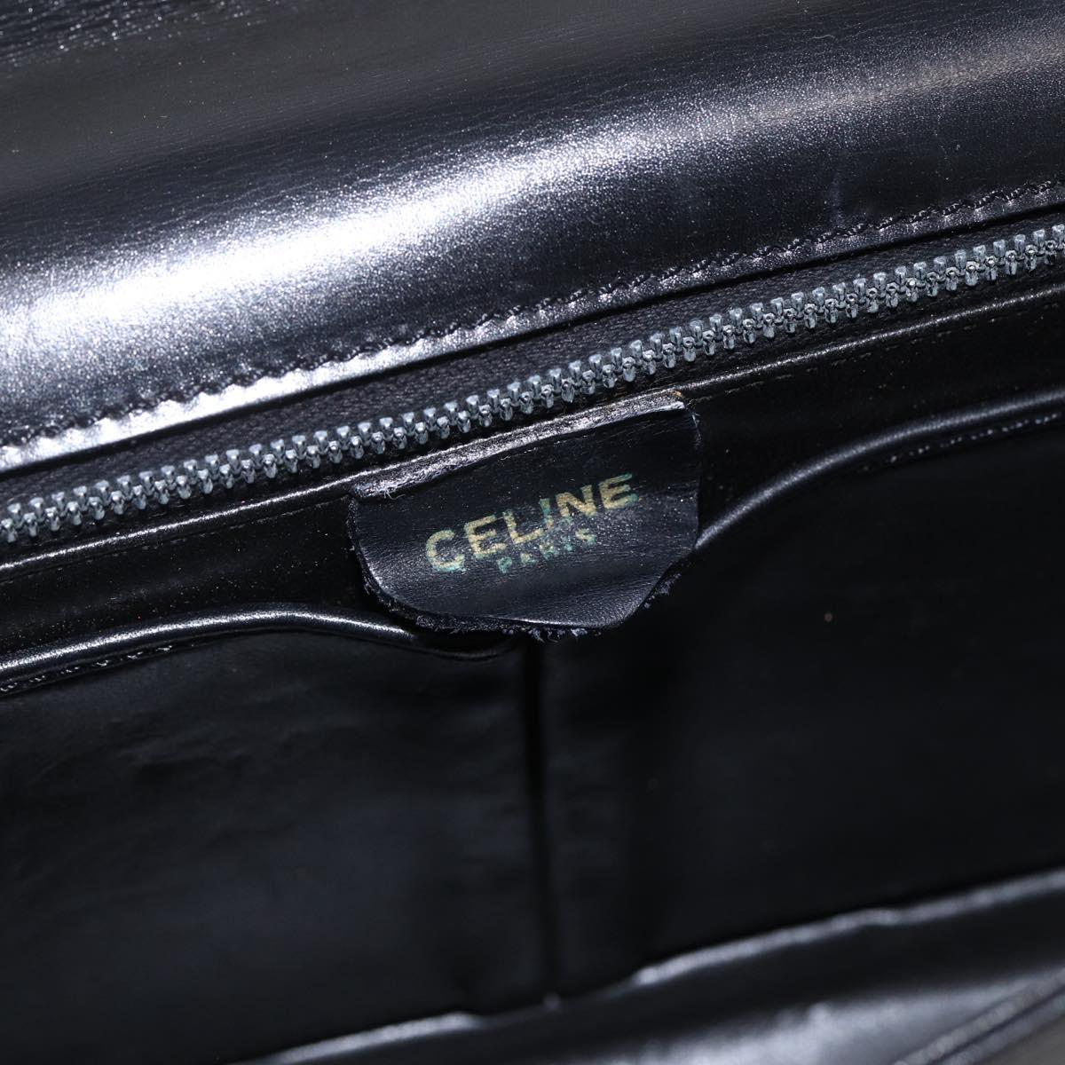 CELINE Shoulder Bag Leather Black Gold Auth ka2683