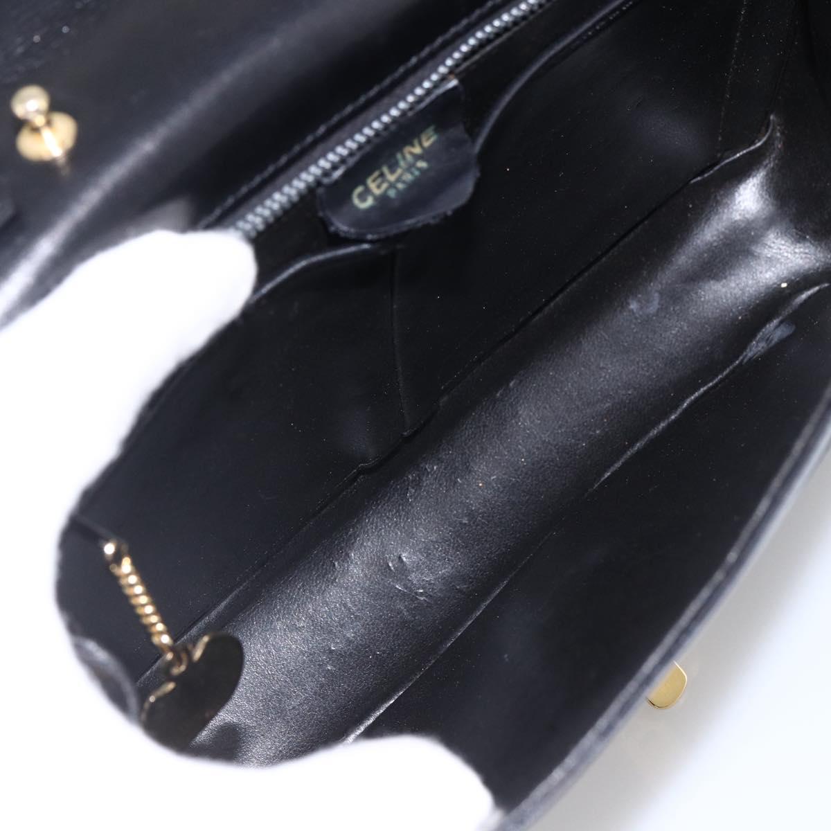 CELINE Shoulder Bag Leather Black Gold Auth ka2683