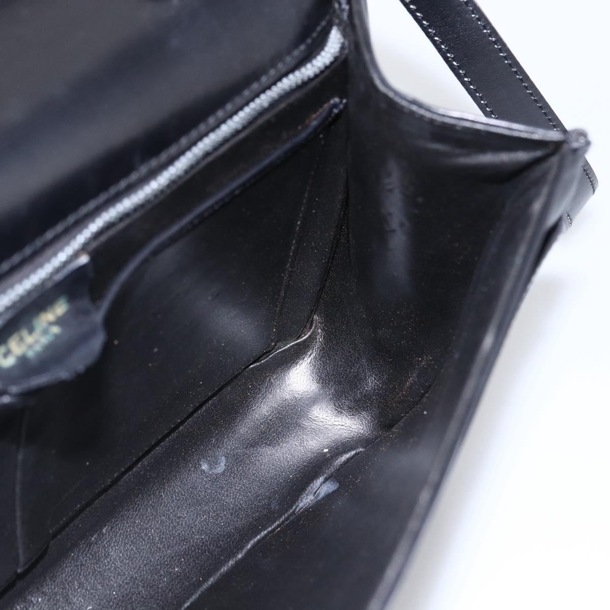 CELINE Shoulder Bag Leather Black Gold Auth ka2683