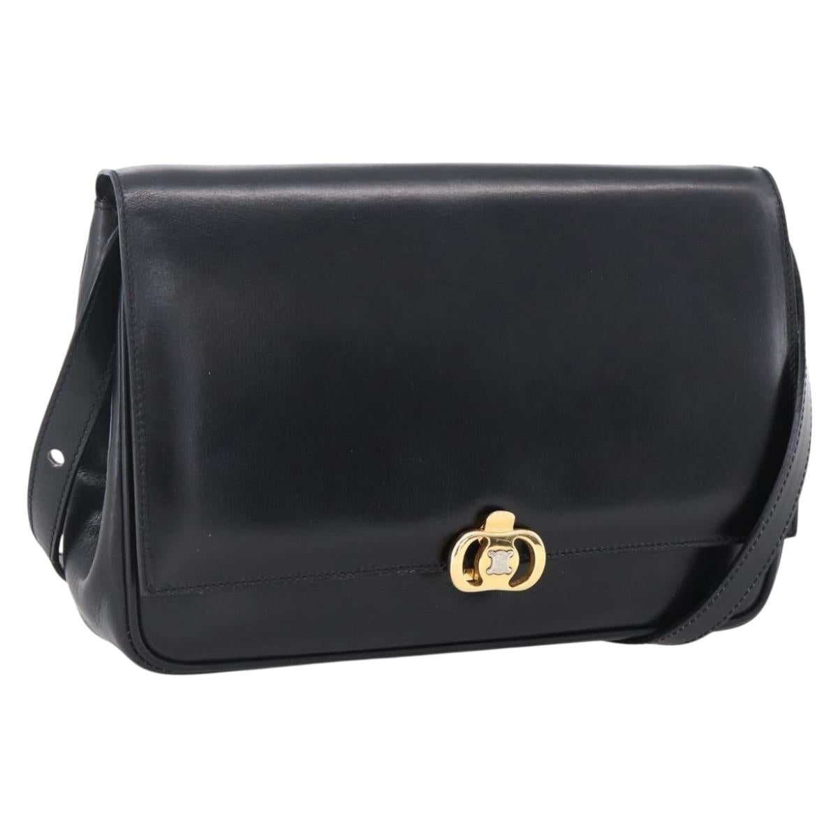 CELINE Shoulder Bag Leather Black Gold Auth ka2683