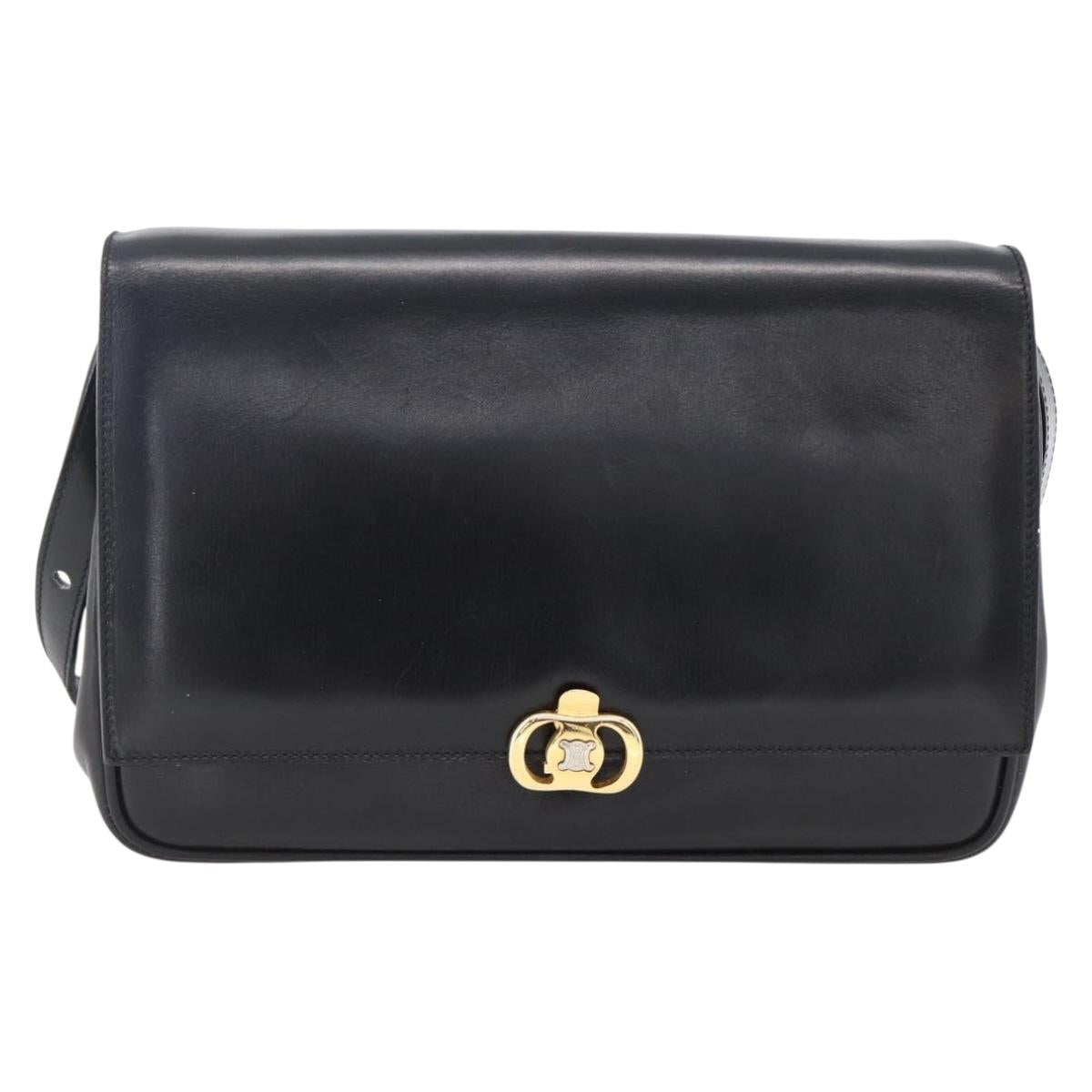 CELINE Shoulder Bag Leather Black Gold Auth ka2683