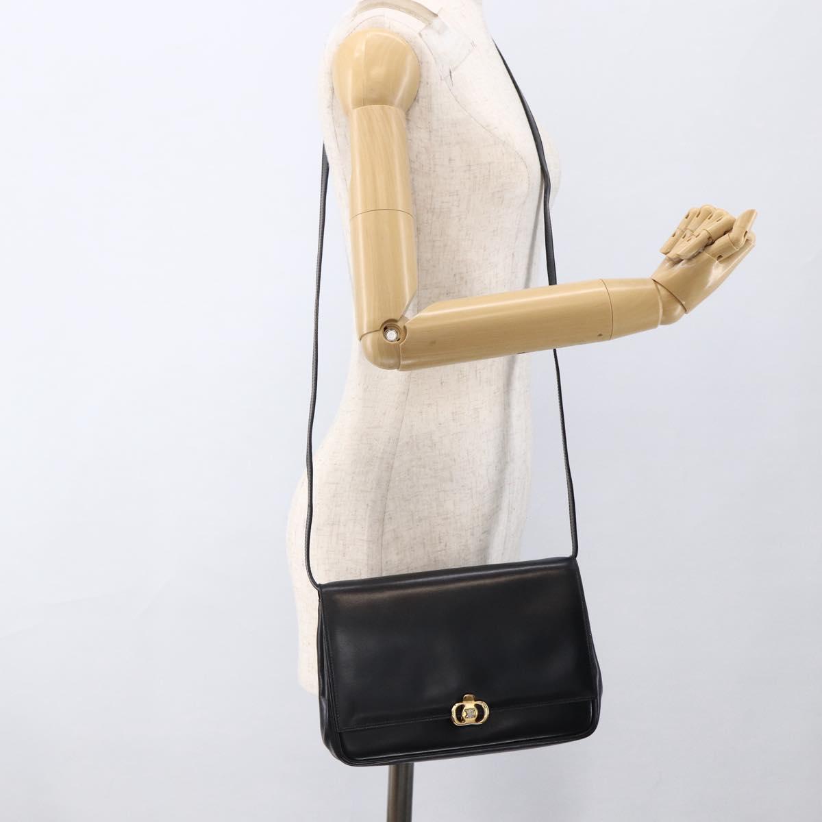 CELINE Shoulder Bag Leather Black Gold Auth ka2683