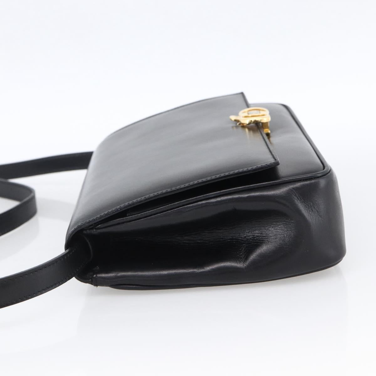 CELINE Shoulder Bag Leather Black Gold Auth ka2683